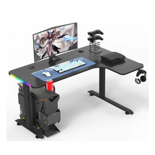 L Shaped RGB Gaming Desk (Right) - Black  -  1400x600/1000x740H